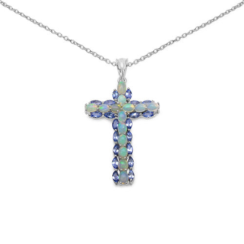 3.32 Carat Genuine Ethiopian Opal and Tanzanite .925 Sterling Silver Pendant Bids.com