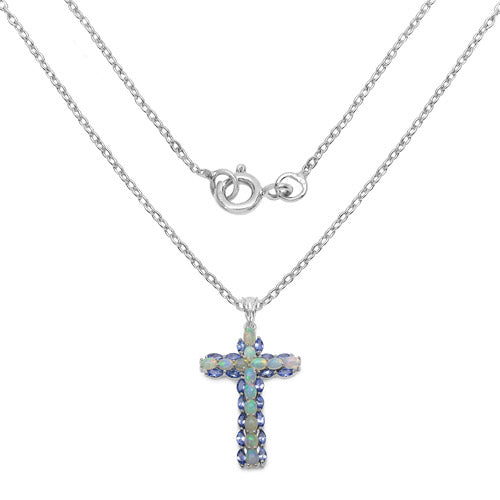 3.32 Carat Genuine Ethiopian Opal and Tanzanite .925 Sterling Silver Pendant Bids.com