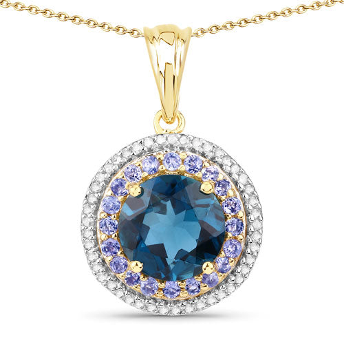 "5.10 Carat Genuine London Blue Topaz, Tanzanite and White Topaz .925 Sterling Silver Pendant Bids.com