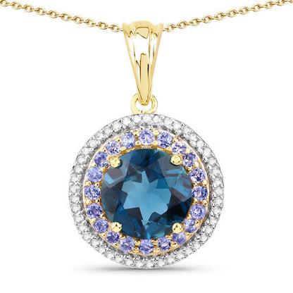 "5.10 Carat Genuine London Blue Topaz, Tanzanite and White Topaz .925 Sterling Silver Pendant Bids.com