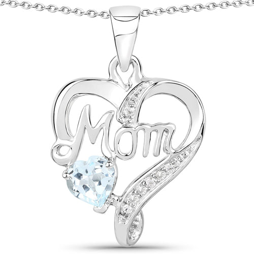 0.54 Carat Genuine Blue Topaz and White Topaz .925 Sterling Silver Pendant Bids.com