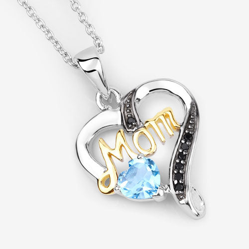 0.57 Carat Genuine Swiss Blue Topaz and Black Spinel .925 Sterling Silver Pendant Bids.com