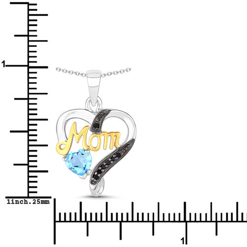 0.57 Carat Genuine Swiss Blue Topaz and Black Spinel .925 Sterling Silver Pendant Bids.com
