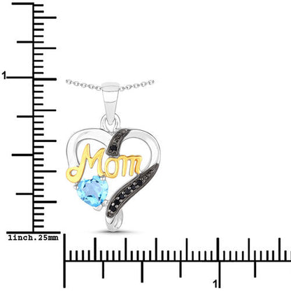 0.57 Carat Genuine Swiss Blue Topaz and Black Spinel .925 Sterling Silver Pendant Bids.com