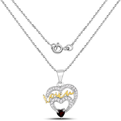0.51 Carat Genuine Garnet and White Topaz .925 Sterling Silver Pendant Bids.com