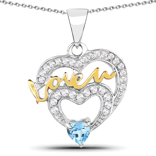 0.44 Carat Genuine Swiss Blue Topaz and White Topaz .925 Sterling Silver Pendant Bids.com