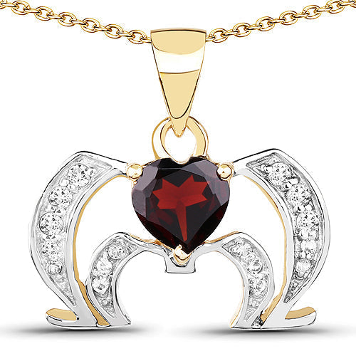 14K Yellow Gold Plated 1.05 Carat Genuine Garnet and White Topaz .925 Sterling Silver Pendant Bids.com