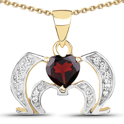 14K Yellow Gold Plated 1.05 Carat Genuine Garnet and White Topaz .925 Sterling Silver Pendant Bids.com