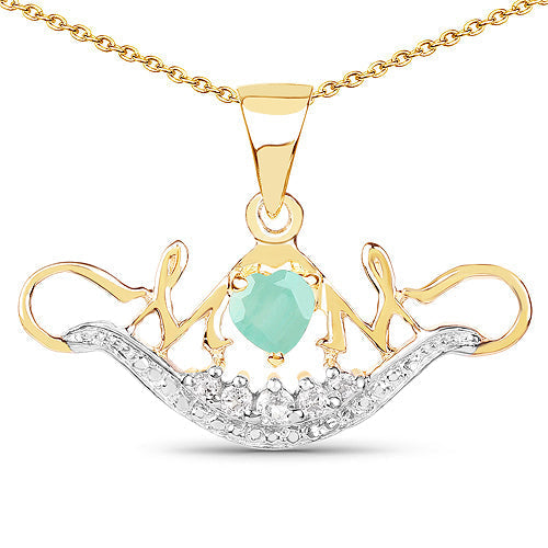 14K Yellow Gold Plated 0.62 Carat Genuine Emerald and White Topaz .925 Sterling Silver Pendant Bids.com