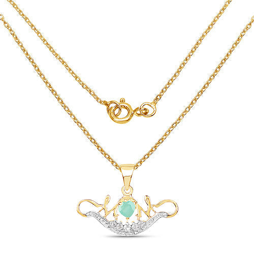 14K Yellow Gold Plated 0.62 Carat Genuine Emerald and White Topaz .925 Sterling Silver Pendant Bids.com