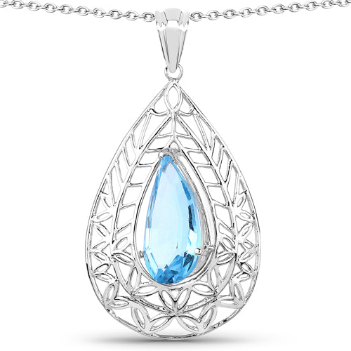 7.20 Carat Genuine Swiss Blue Topaz .925 Sterling Silver Pendant Bids.com