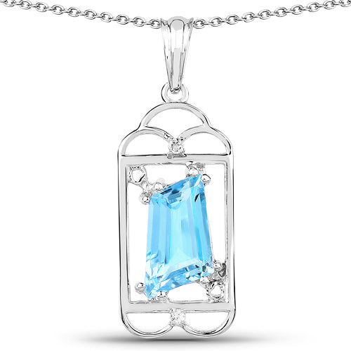 4.57 Carat Genuine Swiss Blue Topaz & White Topaz .925 Sterling Silver Pendant Bids.com