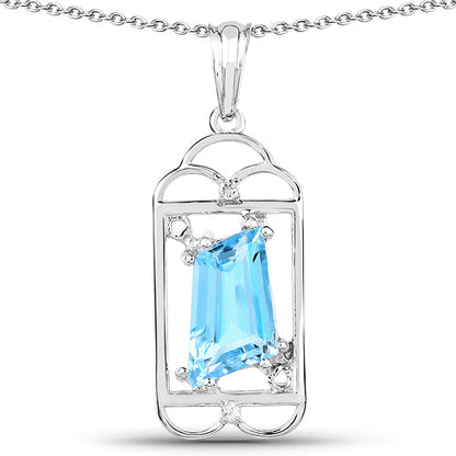 4.57 Carat Genuine Swiss Blue Topaz & White Topaz .925 Sterling Silver Pendant Bids.com