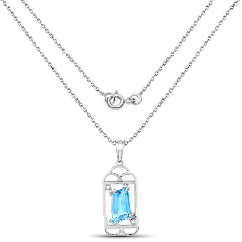 4.57 Carat Genuine Swiss Blue Topaz & White Topaz .925 Sterling Silver Pendant Bids.com