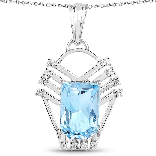 5.76 Carat Genuine Swiss Blue Topaz & White Topaz .925 Sterling Silver Pendant Bids.com