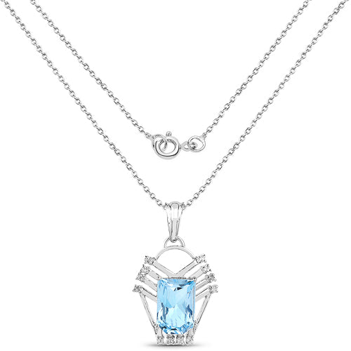 5.76 Carat Genuine Swiss Blue Topaz & White Topaz .925 Sterling Silver Pendant Bids.com