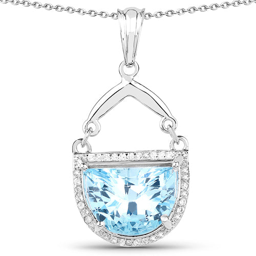 4.08 Carat Genuine Swiss Blue Topaz & White Topaz .925 Sterling Silver Pendant Bids.com