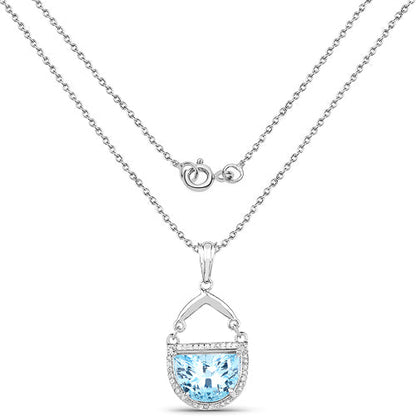 4.08 Carat Genuine Swiss Blue Topaz & White Topaz .925 Sterling Silver Pendant Bids.com