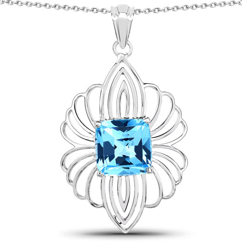 8.18 Carat Genuine Swiss Blue Topaz .925 Sterling Silver Pendant Bids.com