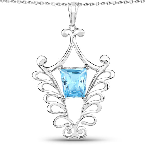 5.68 Carat Genuine Swiss Blue Topaz .925 Sterling Silver Pendant Bids.com