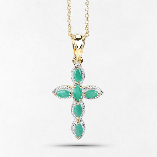 18K Yellow Gold Plated 0.84 Carat Genuine Emerald .925 Sterling Silver Pendant Bids.com