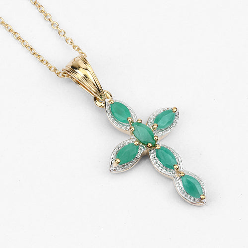 18K Yellow Gold Plated 0.84 Carat Genuine Emerald .925 Sterling Silver Pendant Bids.com