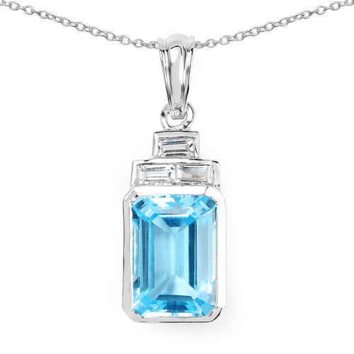 9.99 Carat Genuine Swiss Blue Topaz and White Topaz .925 Sterling Silver Pendant Bids.com