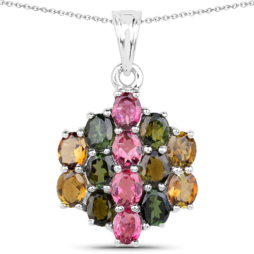 4.34 Carat Genuine Pink Tourmaline, Green Tourmaline & Brown Tourmaline .925 Sterling Silver Pendant Bids.com