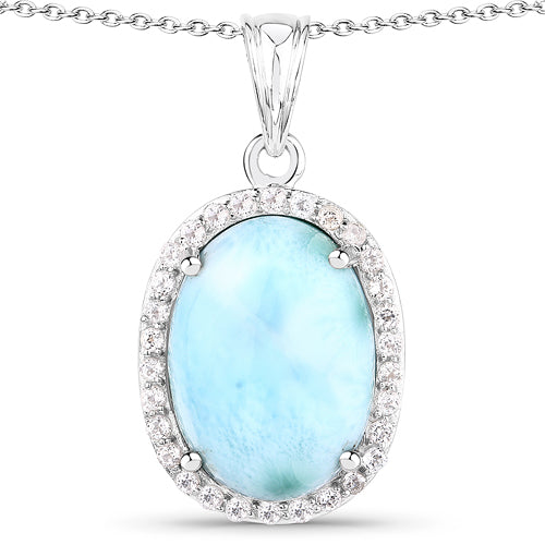 13.55 Carat Genuine Larimar and White Topaz .925 Sterling Silver Pendant Bids.com