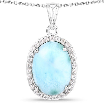 13.55 Carat Genuine Larimar and White Topaz .925 Sterling Silver Pendant Bids.com