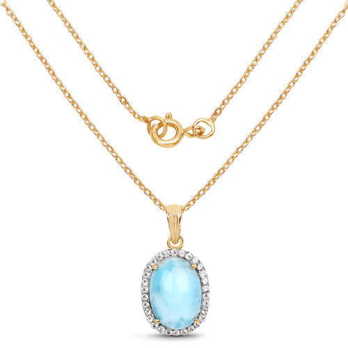14K Yellow Gold Plated 13.55 Carat Genuine Larimar and White Topaz .925 Sterling Silver Pendant Bids.com