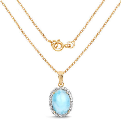 14K Yellow Gold Plated 13.55 Carat Genuine Larimar and White Topaz .925 Sterling Silver Pendant Bids.com