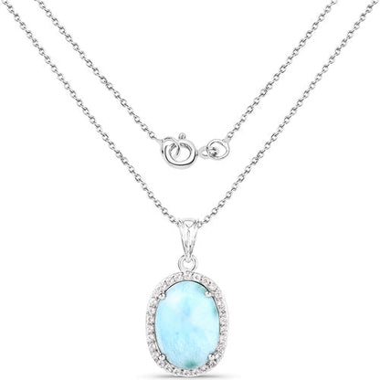 13.55 Carat Genuine Larimar and White Topaz .925 Sterling Silver Pendant Bids.com