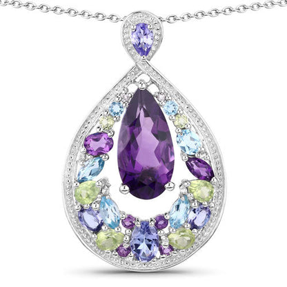6.40 Carat Genuine Multi Stones .925 Sterling Silver Pendant Bids.com