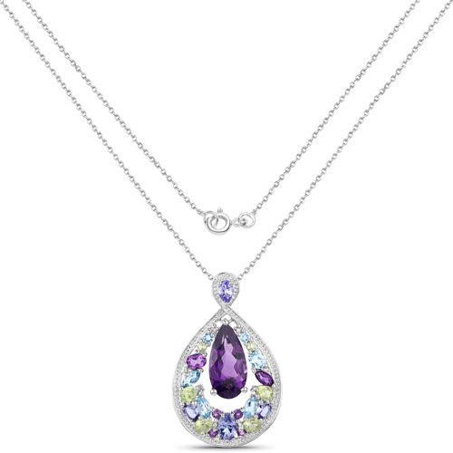 6.40 Carat Genuine Multi Stones .925 Sterling Silver Pendant Bids.com