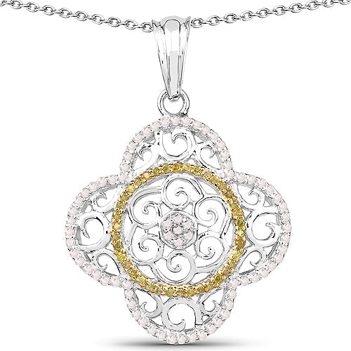 0.57 Carat Genuine White Diamond and Yellow Diamond .925 Sterling Silver Pendant Bids.com