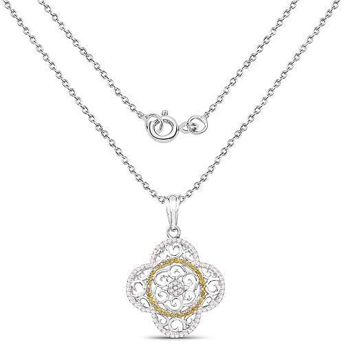 0.57 Carat Genuine White Diamond and Yellow Diamond .925 Sterling Silver Pendant Bids.com