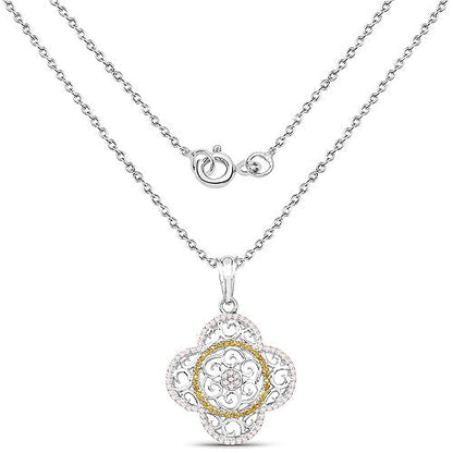 0.57 Carat Genuine White Diamond and Yellow Diamond .925 Sterling Silver Pendant Bids.com