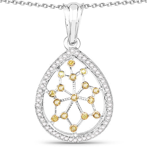 0.45 Carat Genuine White Diamond and Yellow Diamond .925 Sterling Silver Pendant Bids.com