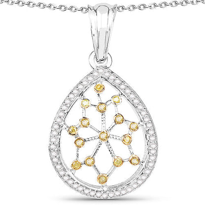 0.45 Carat Genuine White Diamond and Yellow Diamond .925 Sterling Silver Pendant Bids.com