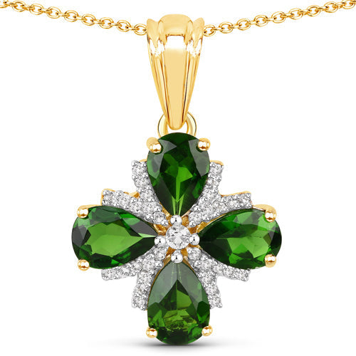 2.70 Carat Genuine Chrome Diopside and White Topaz .925 Sterling Silver Pendant Bids.com