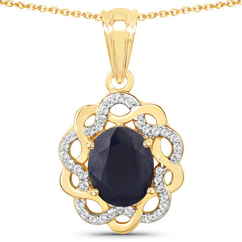 3.43 Carat Genuine Blue Sapphire and White Topaz .925 Sterling Silver Pendant Bids.com