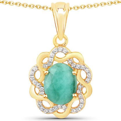 2.78 Carat Genuine Emerald and White Topaz .925 Sterling Silver Pendant Bids.com