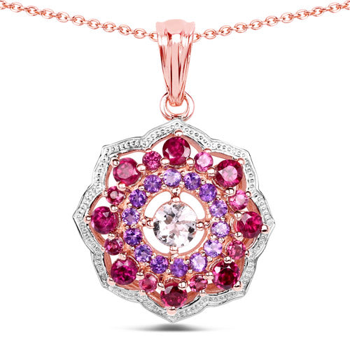 14K Rose Gold Plated 2.30 Carat Genuine Morganite, Rhodolite and Amethyst .925 Sterling Silver Pendant Bids.com