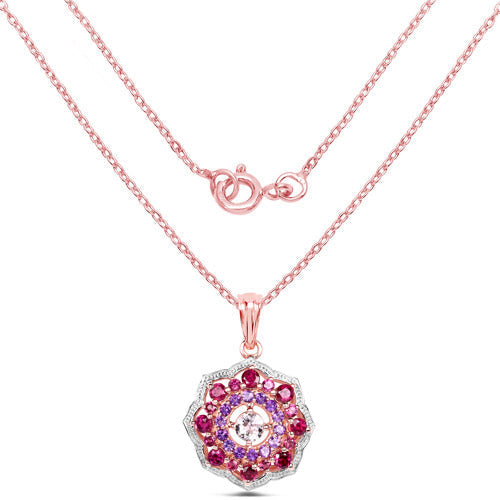 14K Rose Gold Plated 2.30 Carat Genuine Morganite, Rhodolite and Amethyst .925 Sterling Silver Pendant Bids.com