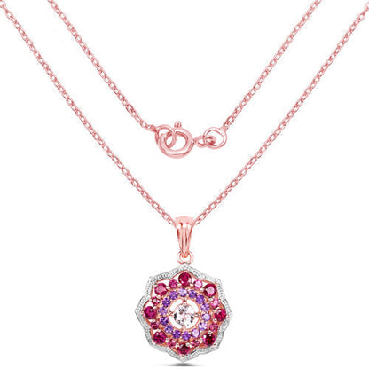 14K Rose Gold Plated 2.30 Carat Genuine Morganite, Rhodolite and Amethyst .925 Sterling Silver Pendant Bids.com