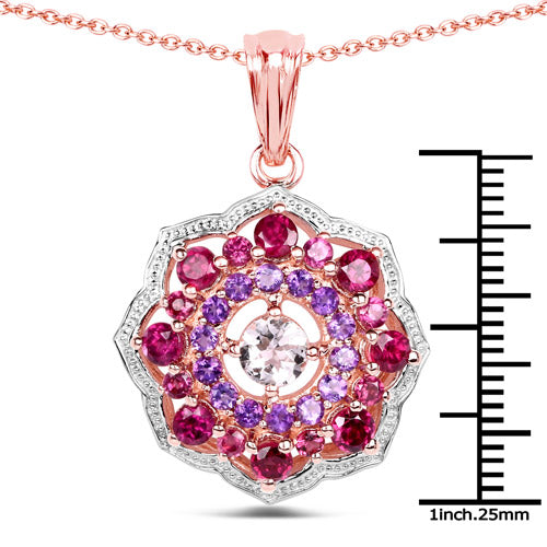 14K Rose Gold Plated 2.30 Carat Genuine Morganite, Rhodolite and Amethyst .925 Sterling Silver Pendant Bids.com