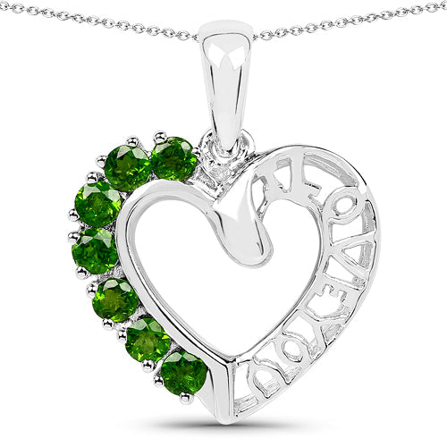 14K White Gold Plated 0.84 Carat Genuine Chrome Diopside .925 Sterling Silver Pendant Bids.com
