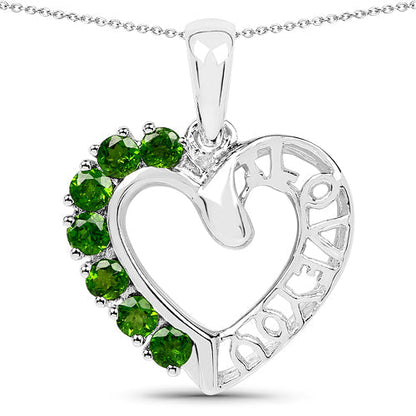 14K White Gold Plated 0.84 Carat Genuine Chrome Diopside .925 Sterling Silver Pendant Bids.com