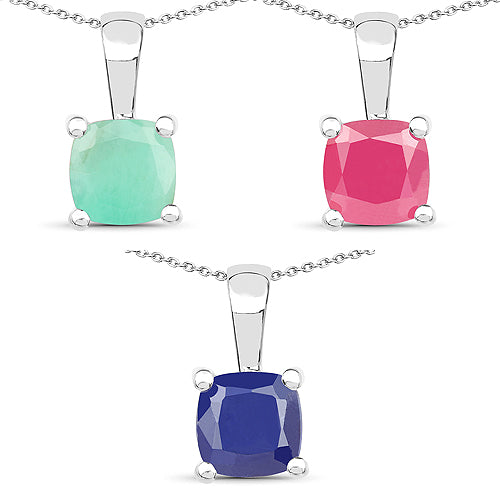 3.00 Carat Genuine Emerald, Glass Filled Ruby & Glass Filled Sapphire .925 Sterling Silver Pendant Bids.com